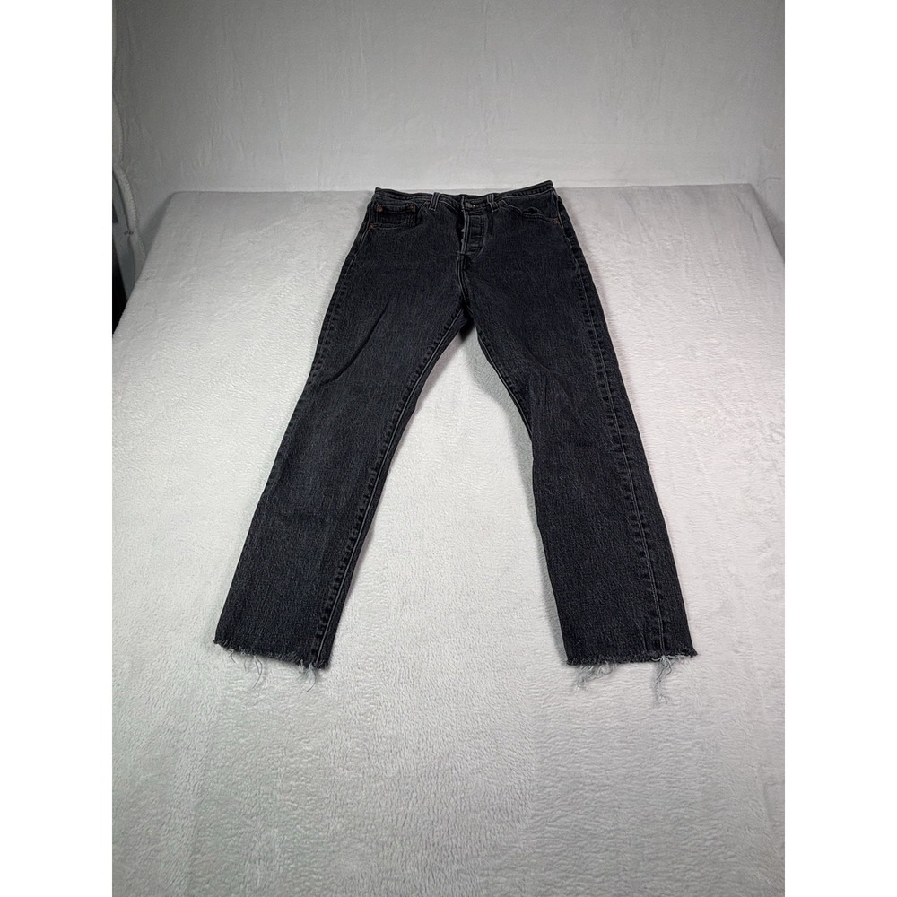 Levis 501xx Student Premium Jeans Mens 28x28 Black Denim Button Fly Distressed